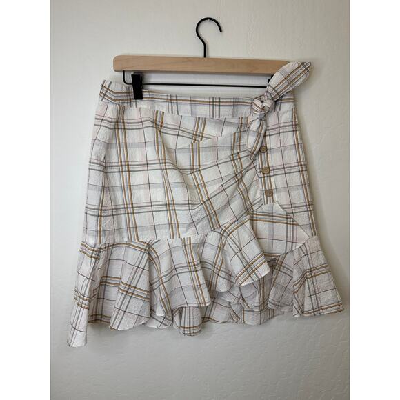 Veronica Beard Kaia Tie Waist Flounce Skirt – Multi color Plaid, Size Medium - Picture 2 of 7